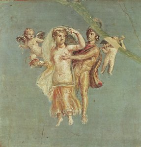 Mars og Venus med kjeruber på blå bakgrunn, fra Herculaneum av Roman