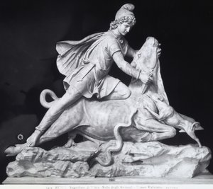 Mithras som dreper oksen, representasjonen av den Mithraiske kulten (marmor) av Roman