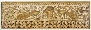 Mosaikk av en vinrankerullekant med påfugler, Antiokia, 526-540 av Roman