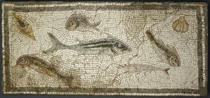 Mosaikkpanel som viser fisker, sannsynligvis 3. århundre e.Kr. av Roman