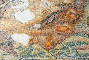 Nereides og Bythos, detalj av Bythos, House of Aion, Paphos, Kypros mosaikk av Roman
