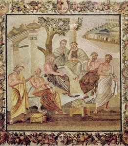 Platon samtaler med sine elever, fra huset til T. Siminius, Pompeii (mosaikk) (se også 156873)