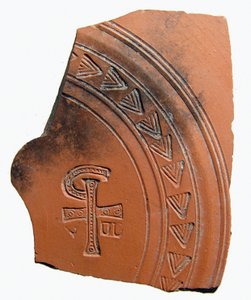 Keramikkskår med en kombinasjon av bokstaver som danner en forkortelse for navnet på Jesus Kristus, Nord-Afrika, ca. 4. århundre e.Kr. av Roman