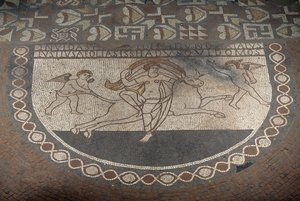 Rape of Europa, gulvmosaikk fra Lullingstone Roman Villa, ca 82 AD, Eynsford, Kent, England, Storbritannia, romersk sivilisasjon av Roman