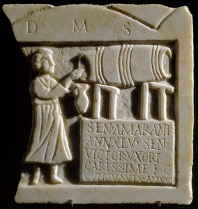 Relieff som viser en tavernascene (marmor) av Roman