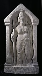 Relieffskulptur som viser Brigantia, en nordbritisk innfødt gudinne, som en romersk gudinne, fra Birrens, Middlebie, Dumfriesshire (stein) av Roman