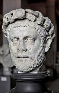 Romersk kunst: Byste av Diokletian (Gaius Aurelius Valerius Diocletianus, 245-316), romersk keiser fra 284 til 305. Marmorskulptur. Istanbul, arkeologisk museum. av Roman