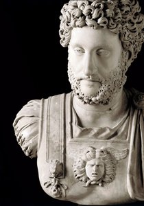 Romersk kunst: "" Den romerske keiseren Commodus (161-192)"" Byste av marmor - Musei Capitolini Roma - Byste av keiser Commodus (161-192) - Marmorskulptur - Musei Capitolini, Roma, Italia av Roman