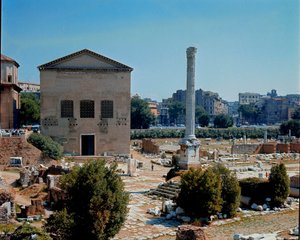 Forum Romanum: utsikt over møtestedet Curia (curia) til senatet. 1. århundre f.Kr. Roma av Roman