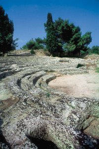 Romerske rester av Pollentia, detalj av amfiteateret, Alcudia, Mallorca, Spania av Roman