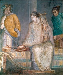 Romersk kunst: en cytared. Freske fra stedet til Castellammare di Stabia nær Napoli. 1. århundre e.Kr. (fresco) av Roman