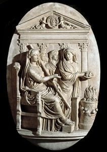 Romersk kunst: en offerscene i Vesta (Hestia) fra Villa Albani (lavt relieff) av Roman