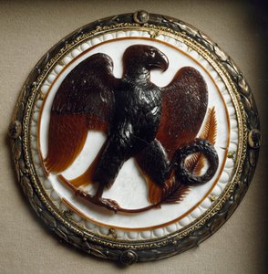 Romersk kunst: cameo dekorerer en ørn og keiserlige symboler fra keiser Augustus (Caius Julius Caesar Octavianus Augustus) (63 f.Kr.-14 e.Kr.). 27 f.Kr. Wiens kunsthistoriske museum av Roman