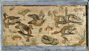 Romersk kunst: and, frosk og vannliljer i en dam. Mosaikk fra faunavillaen i Pompei. 1. århundre. Dim. 132x164 cm. Museo Archeologico Nazionale, Napoli av Roman