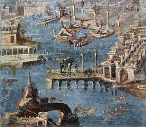 Romersk kunst: landskap som viser en havn som ofte kalles Pozzuoli (freske) av Roman