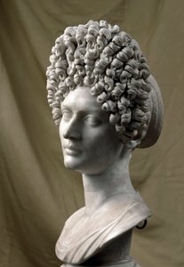 Romersk kunst: portrett av dame fra den flaviske perioden. 80-100 e.Kr. Marmor skulptur. Dim. 38 cm. Roma, Musei Capitolini av Roman