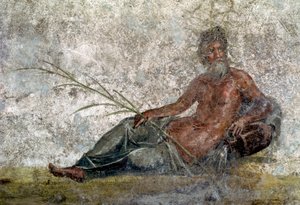 Romersk kunst: representasjon av guden River. Detalj av en freske fra huset til Vestales i Pompei. 1. århundre e.Kr. Paris, Louvre-museet av Roman