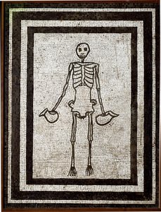 Romersk kunst: skjelettbærende askos. Mosaikk som kommer fra Vesuv-regionen. 4. stil. 1. århundre f.Kr. Dim. 91x70 cm Nasjonalt arkeologisk museum, Napoli av Roman
