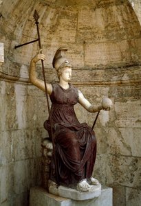 Romersk kunst: "" gudinnen Roma løfter universet i sin hånd"" Statue av det 1. århundre e.Kr. Roma, Campidoglio av Roman