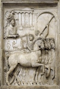 Romersk keiser Marcus Aurelius på sin triumfvogn, 2. århundre (marmorrelieff) av Roman