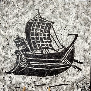Sabratha-skipet returnerer til havnen i Ostia (mosaikk av Roman
