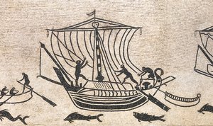 Skip som nærmer seg en havn, detalj av en mosaikk, 2. århundre e.Kr av Roman