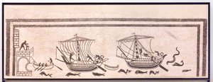 Skip som nærmer seg en havn av Roman