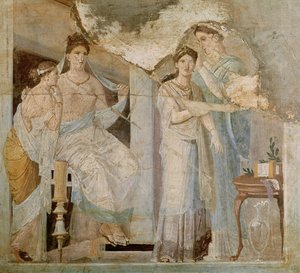 Slave som kjemmer en jentes hår, Herculaneum, Third Style (fresco) av Roman