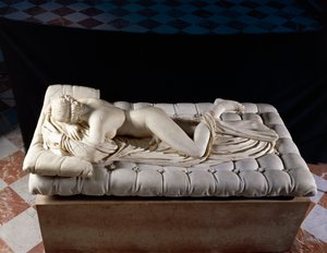Sovende Hermafroditt, kopi etter en original fra det 2. århundre f.Kr., fra Diokletians bad, Roma (marmor) av Roman