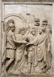 Høytidelig inntreden av keiser Hadrian i Roma, 2. århundre (marmorrelieff) av Roman