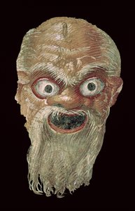 Teatermaske, østmuren, Oecus 5, 60-50 f.Kr. freskomaleri fra 57188 av Roman