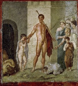 Theseus frigjør barn fra Minotauren, fra huset til Gavius Rufus, Pompeii, 4. pompeiansk stil, ca. 50-79 e.Kr.