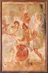 Ulysses og Diomedes gjenkjenner Akilles forkledd som den kvinnelige Pyrrha blant døtrene til Lycomedes på Skyros, fra Pompeii (fresco) av Roman