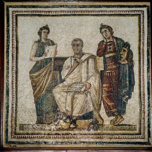 Virgil (Virgilio) og to muser (Clio og Melpomene) - begynnelsen av 3. århundre av Roman