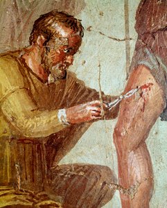 Sårede Aeneas blir behandlet av Iapyx hjulpet av Venus (fresco, 54-79 e.Kr.) av Roman