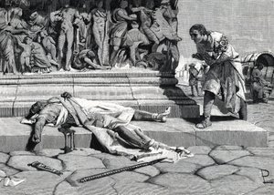 liket av Publius Clodius Pulcher (92-52 f.Kr.) funnet på via appia a Roma (gravering) av Roman