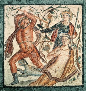 Lycurgus angriper nymfen Ambrosia, mosaikk fra Herculaneum (50-79 e.Kr.)