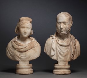 Portrettbyste av en aristokratisk kvinne og portrettbyste av en aristokratisk mann, 280-290 (marmor) av Roman Imperial Period