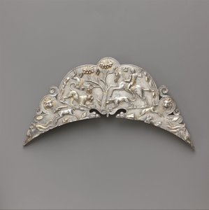 Sølvhåndtak på et stort fat, 2.–tidlig 3. århundre e.Kr. (sølv og gull) av Roman Imperial Period
