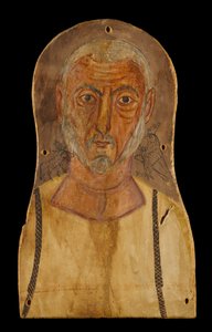 Eldre mann flankert av egyptiske guder, x.250 e.Kr. (tempera på platan) av Roman Period Egyptian