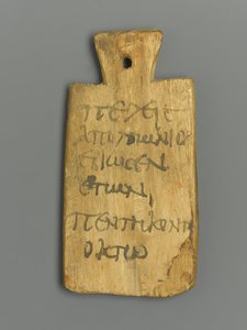 Mummy Tag med gresk inskripsjon (tre og pigment) av Roman Period Egyptian
