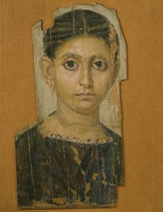Mummi kvinneportrett, fra Fayum, sent på 300-tallet e.Kr. (enkaustisk voks på malt tre)
