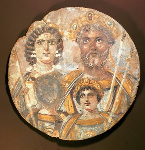 Tondo: Panel av familien til Septimius Severus, ca. 200 e.Kr. tempera på tre