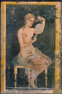 Kvinne med speil, 1. H. 1. århundre. AD. av Roman Pompeian wall painting.