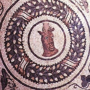 Antilops hode, romersk mosaikk, tidlig på 400-tallet (mosaikk) av Roman Roman