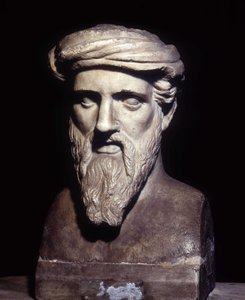 Byste av Pythagoras (-6. århundre), gresk filosof og matematiker, Musei Capitolini, Roma. av Roman Roman