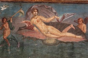 Detalj av freskomaleri i House of Venus i skjell, Pompeii, Campania, romersk sivilisasjon av Roman Roman