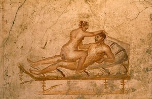 Erotisk freskomaleri fra kubikulaet til huset til Vettii, Pompeii (UNESCOs verdensarvliste). av Roman Roman