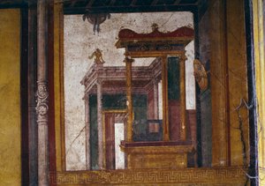 Fantastiske arkitekturer, freskomaleri fra oecus i House of the Vettii, Pompeii (UNESCOs verdensarvliste av Roman Roman