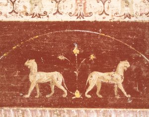 Freskedekorasjon fra Hall of Tablino, House of Marcus Lucretius Fronto, Pompeii, Campania, romersk sivilisasjon av Roman Roman